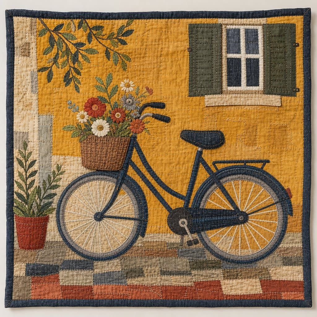 Market Bicycle, Raw-edge Appliqué fabric patchwork