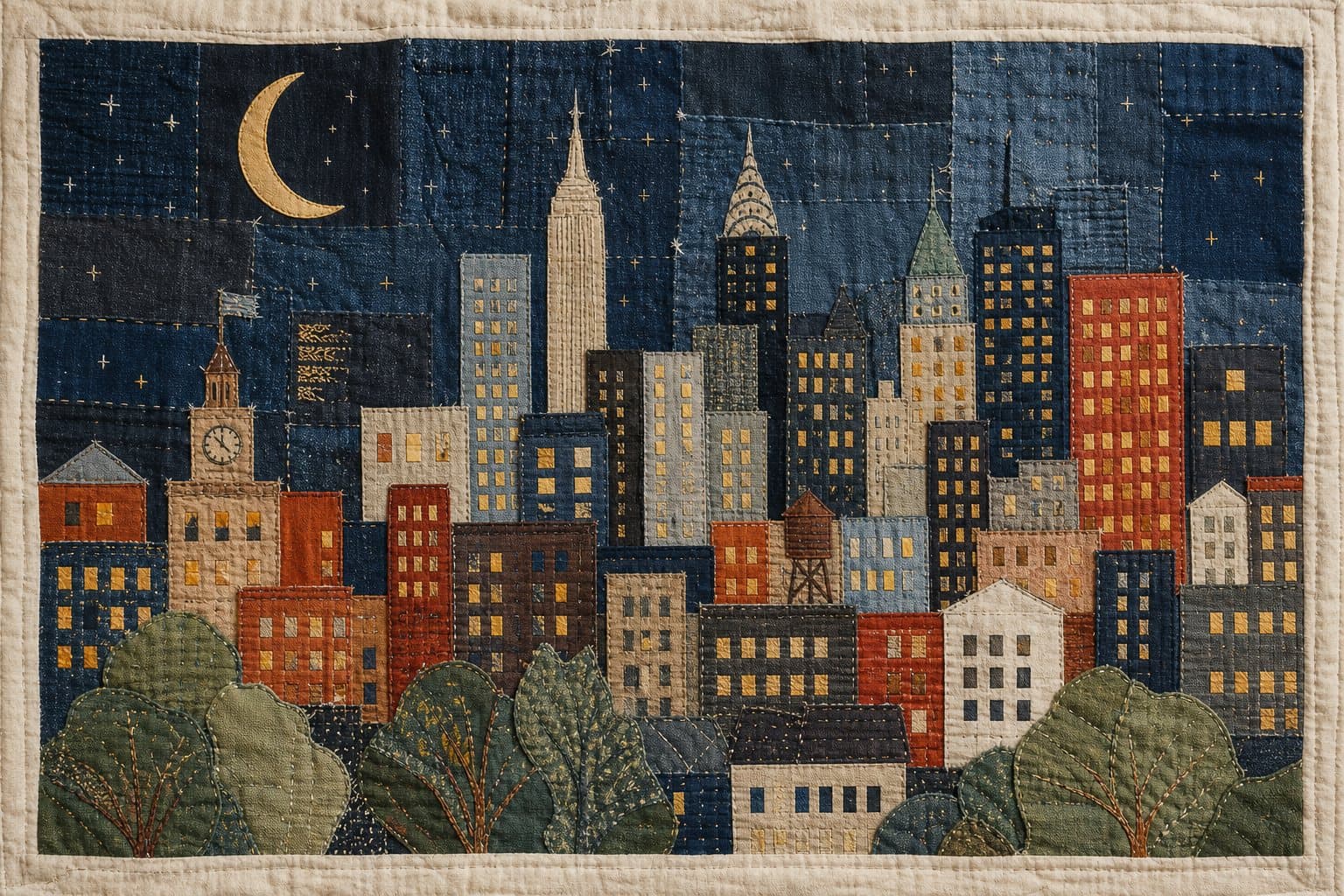 City After Dark, Modern Minimal fabric patchwork
