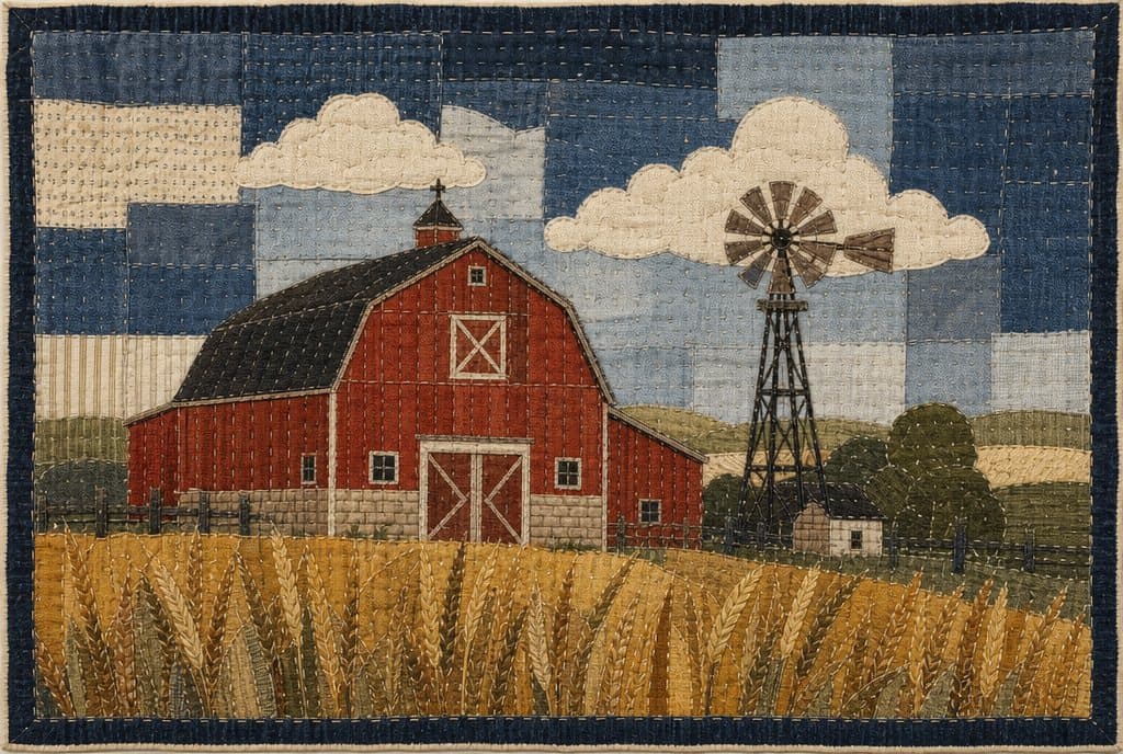 Red Barn Farm, Classic Quilt Block fabric patchwork