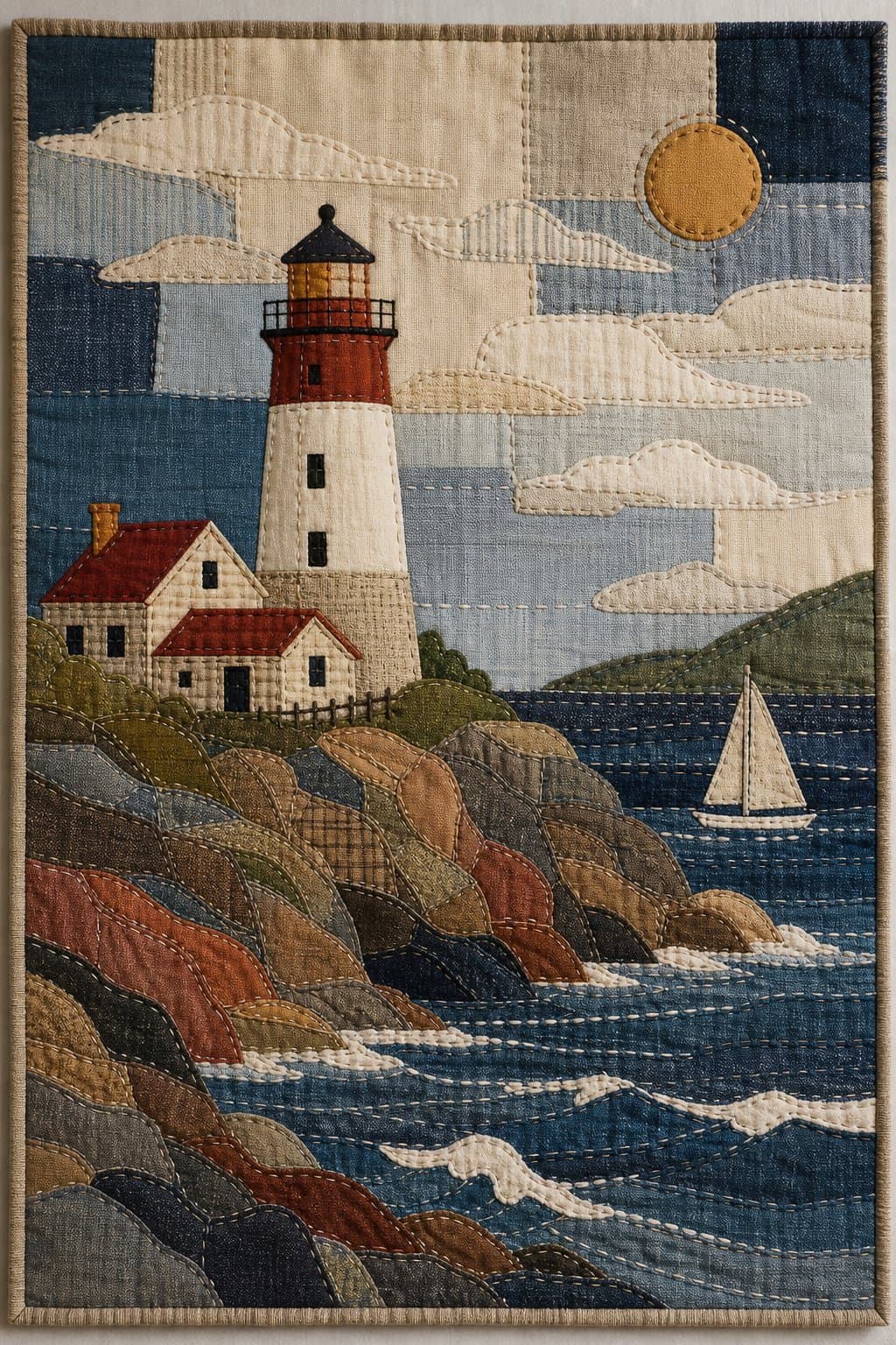 Lighthouse on the Point, Classic Quilt Block fabric patchwork