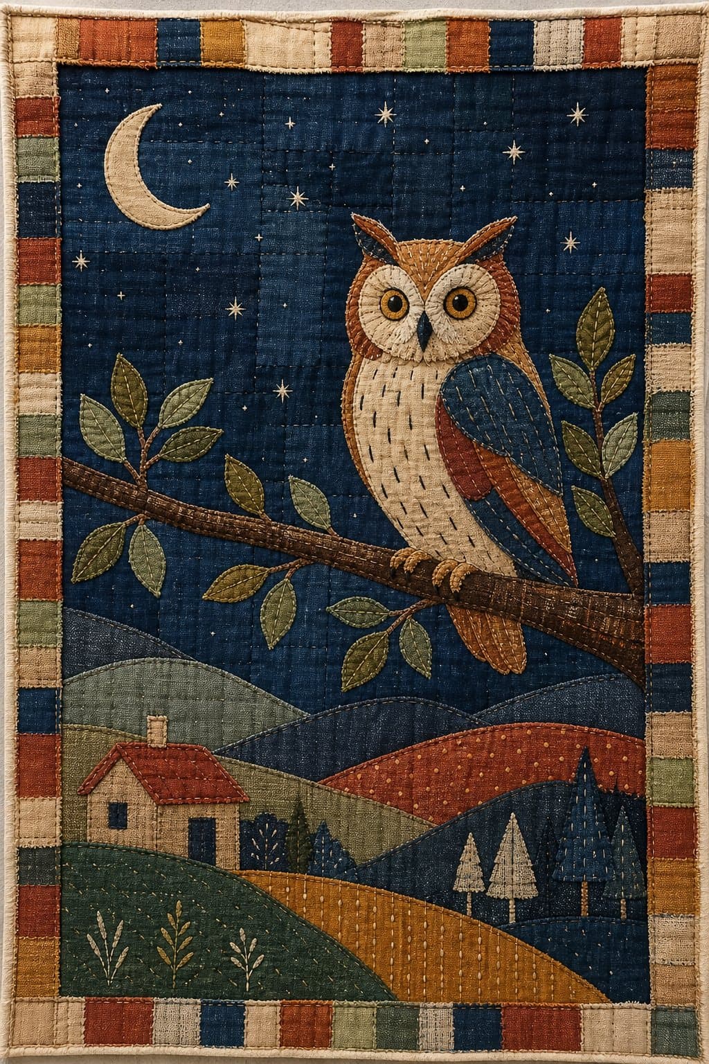 Night Owl, Crazy Quilt fabric patchwork