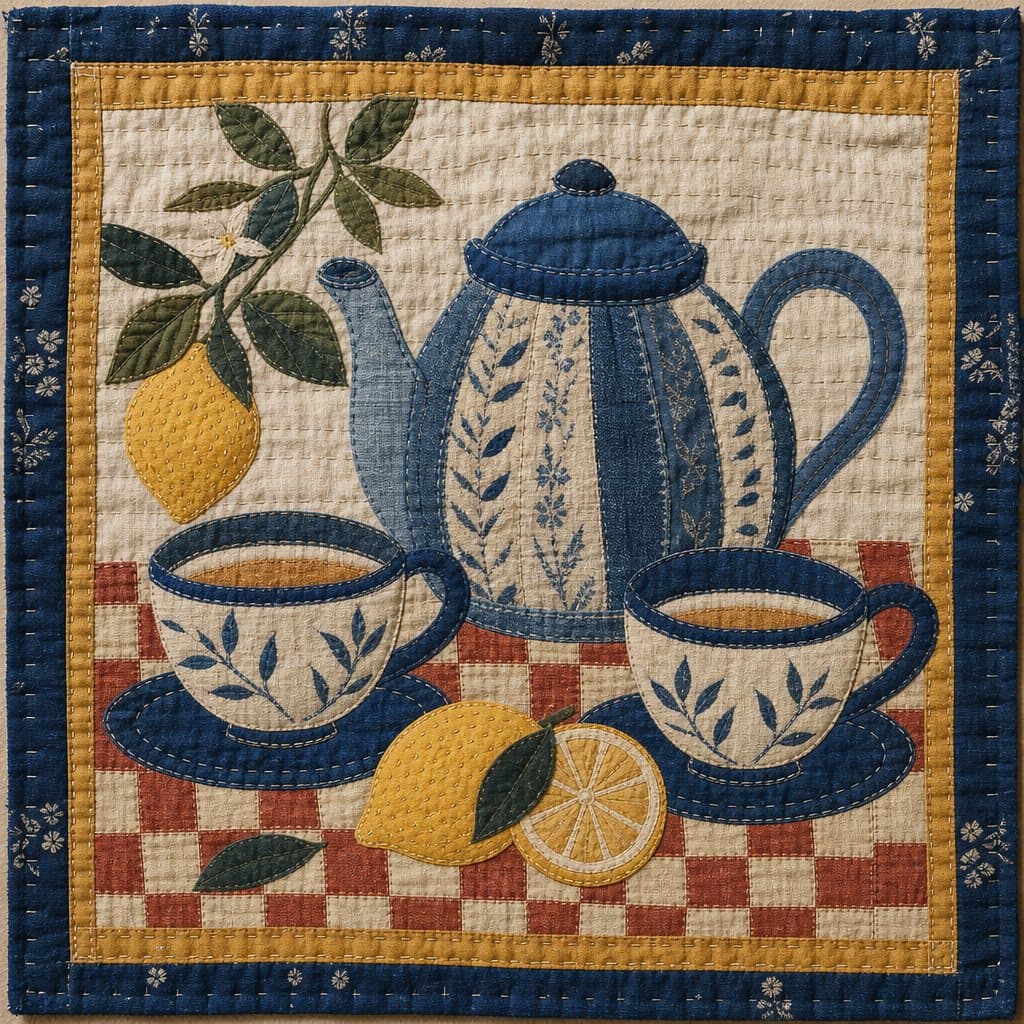 Lemon Tea for Two, Ditsy Floral fabric patchwork