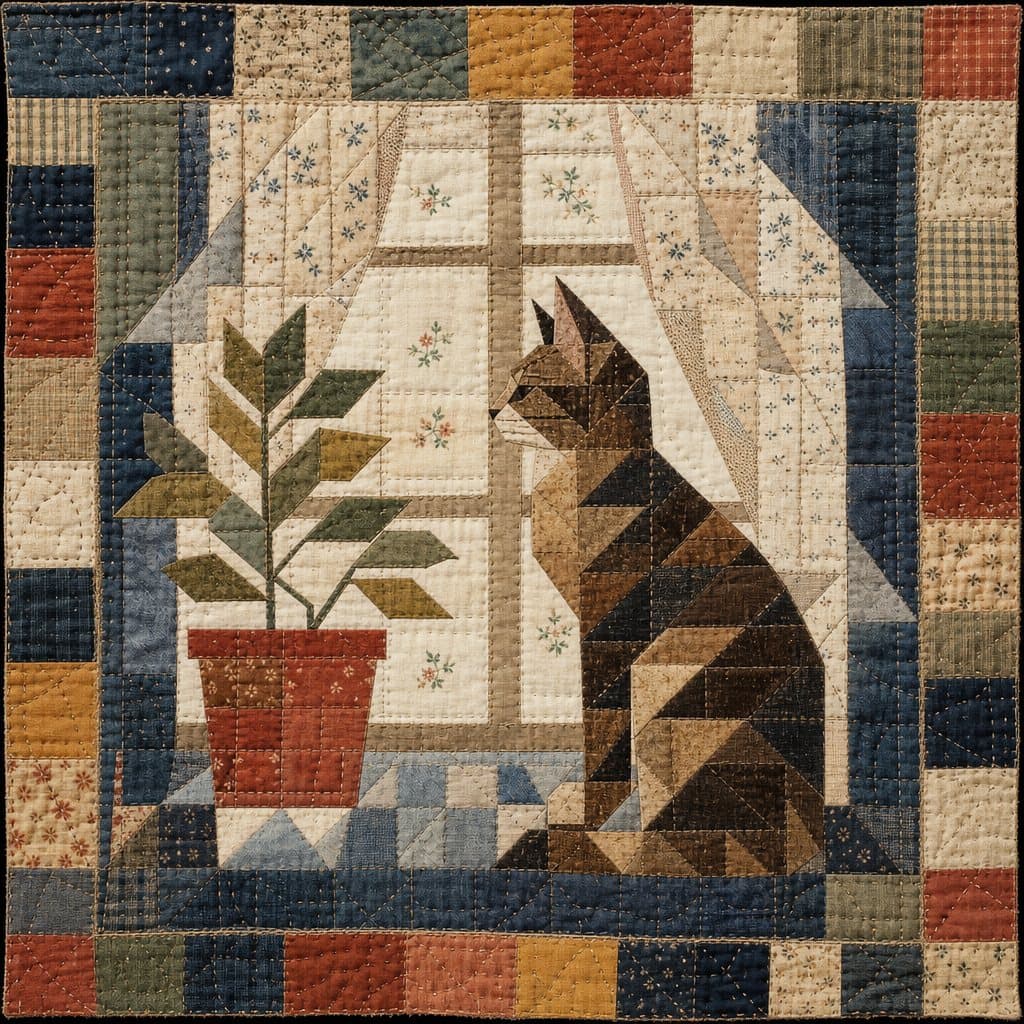 Cat in Classic Quilt Block patchwork style