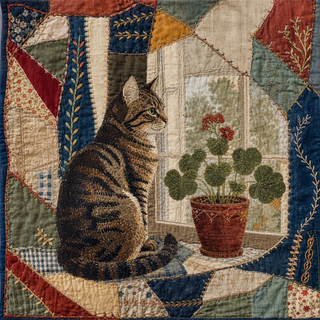 Cat in Crazy Quilt patchwork style
