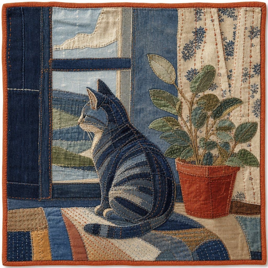 Cat in Denim Patchwork patchwork style