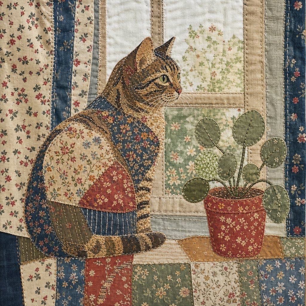 Cat in Ditsy Floral patchwork style