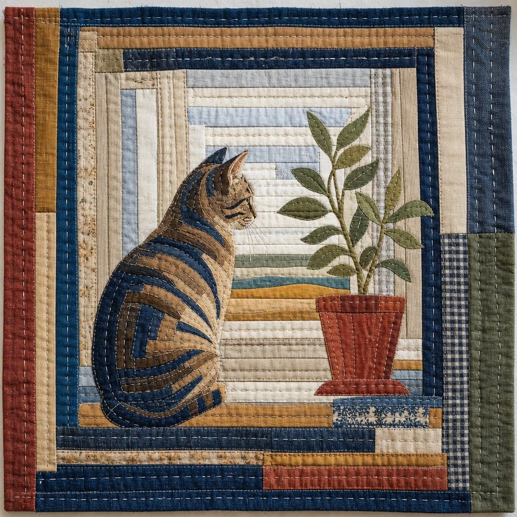Cat in Log Cabin patchwork style