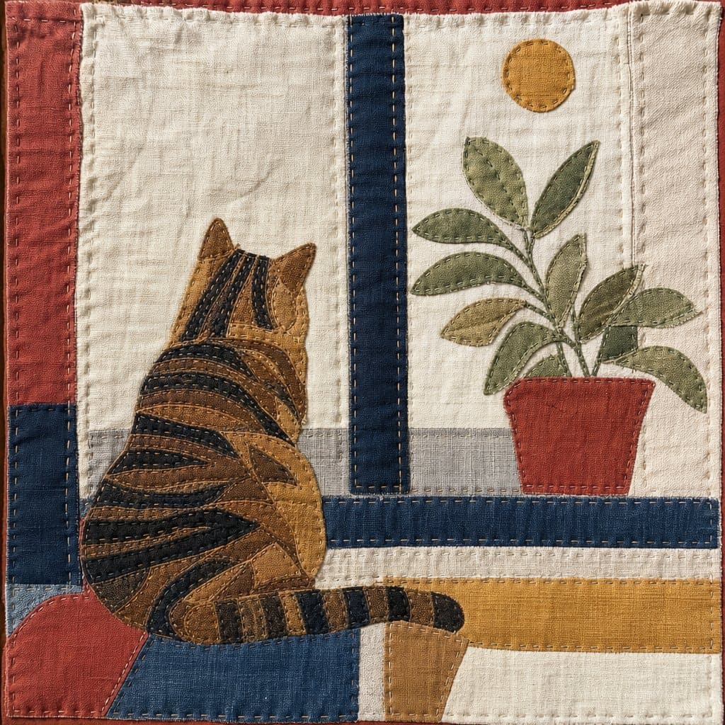 Cat in Modern Minimal patchwork style